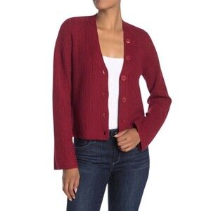 Equipment Femme Paz 100% Cashmere V Neck Ribbed Cardigan Sweater Red Small